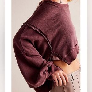 FREE PEOPLE We The Free Camden Cropped Sweatshirt Size Small, Brandy Wine Color